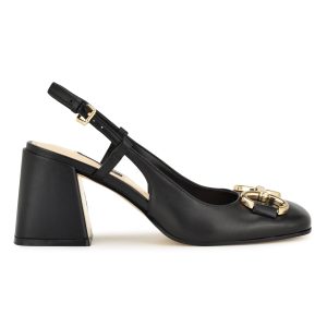 Cast Leather Block Heel Slingback Pumps